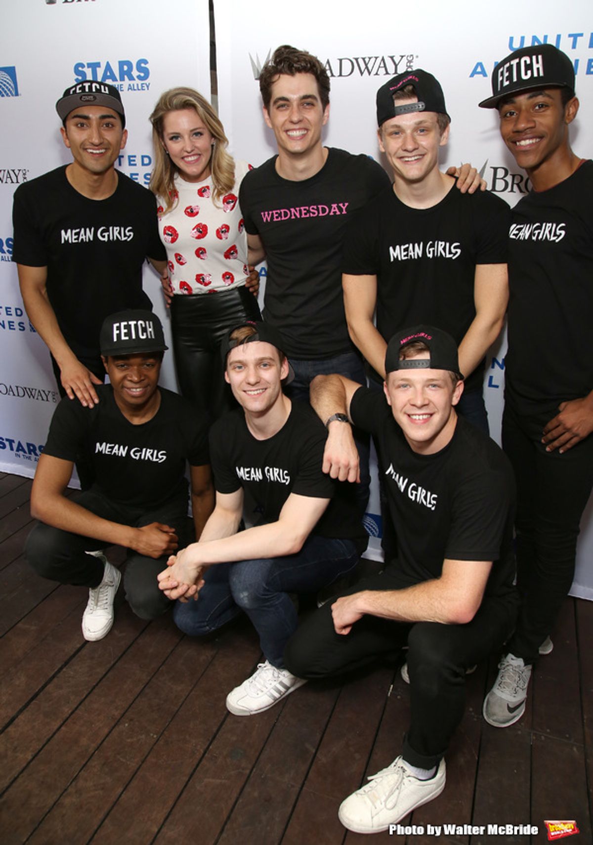 Taylor Louderman, Kyle Selig with male cast members from 'Mean Girls' at 