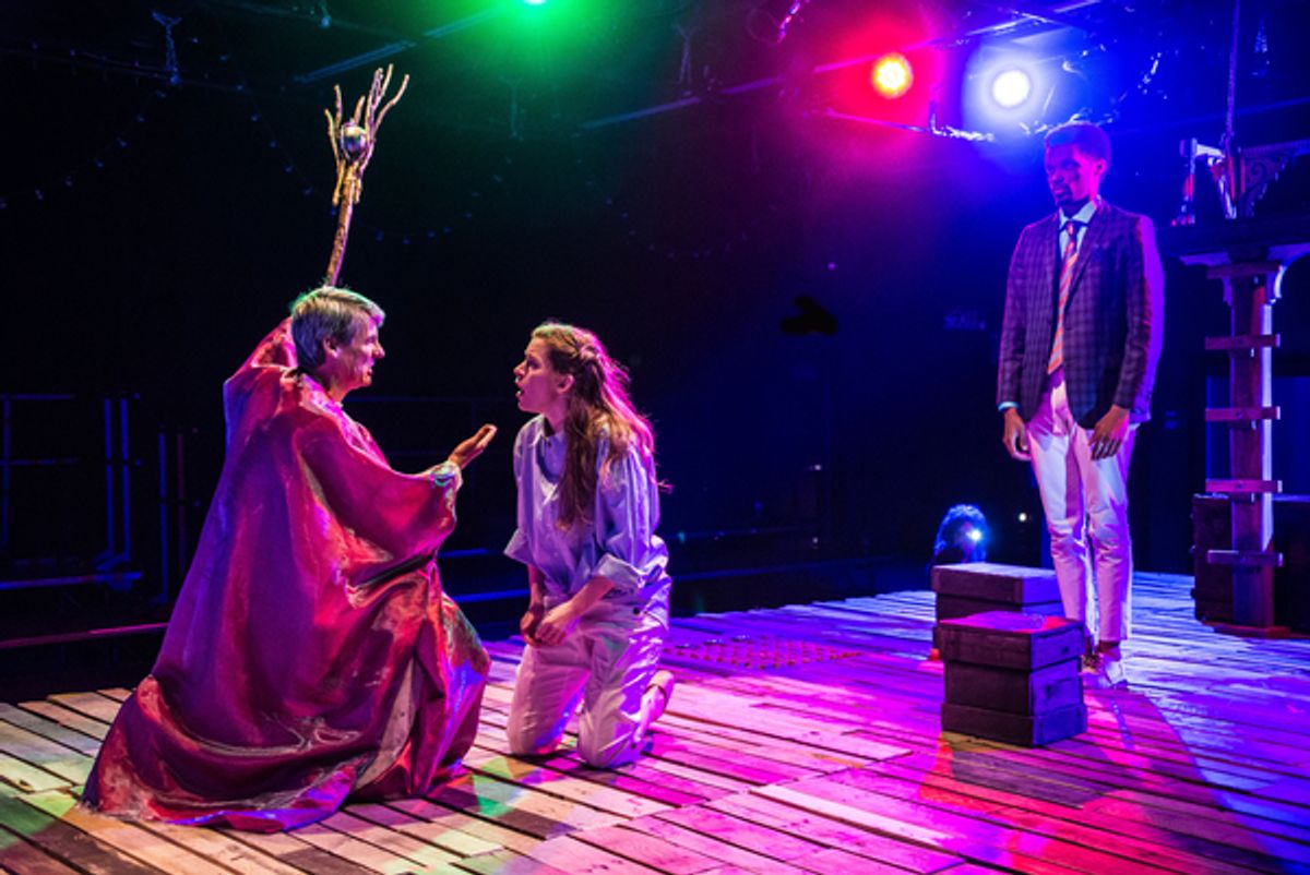Christopher Henley (Prospero), Allyson Boate (Miranda), and Miles Folley (Ferdinand) at 