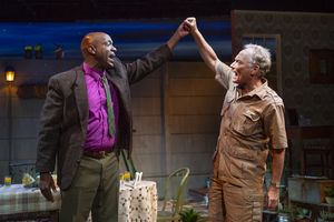 L-R: Friends Steve (Adrian Roberts) and Piet (Victor Talmadge) enthusiastically recite a poem in "A Lesson From Aloes," performing June 3-29 at Z Below.
@ BroadwayWorld L-R: Friends Steve (Adrian Roberts) and Piet (Victor Talmadge) enthusiastically recit Photo