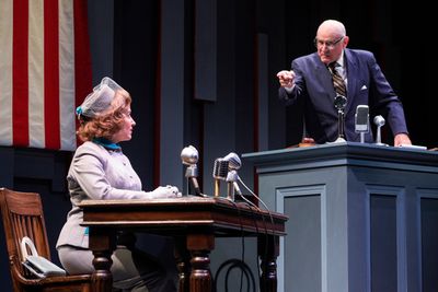 L-R: Natalie (Donna Vivino) is questioned by Representative Walters (Robert Sicular)  Photo