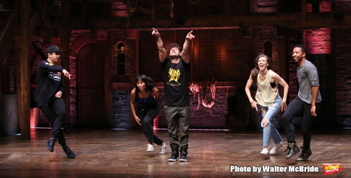 Zelig Williams, Karla Garcia, Roddy Kennedy, Eliza Ohman and David Guzman from the 'Hamilton' cast during a Q & A before The Rockefeller Foundation and The Gilder Lehrman Institute of American History sponsored High School student #EduHam matinee performa at 