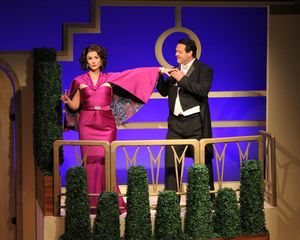 Briana Gantsweg as Natasha and Nathaniel Kent as Ivor in Cortland Repertory Theatre’s production of â€"Rough Crossing†@ BroadwayWorld Briana Gantsweg as Natasha and Nathaniel Kent as Ivor in Cortland Repertory Theatreâ Photo