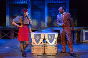 left to right, Amelia Yasuda as Senator Fipp and Bryan Thompson as Caldwell B. Cladwell. Photo courtesy of Bruce F Press Photography @ BroadwayWorld left to right, Amelia Yasuda as Senator Fipp and Bryan Thompson as Caldwell B. Cladwe Photo