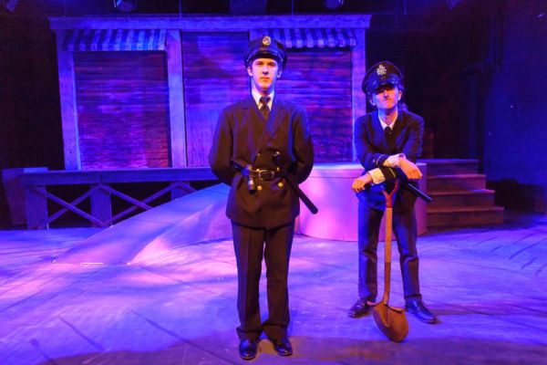 left to right, Mark Quackenbush as Officer Lockstock and Eli Vogel as Officer Barrel. Photo
