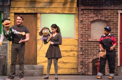 Alex Newkirk, Emilie Rose Danno, and Aziza Macklin in Avenue Q at Metropolis Photo