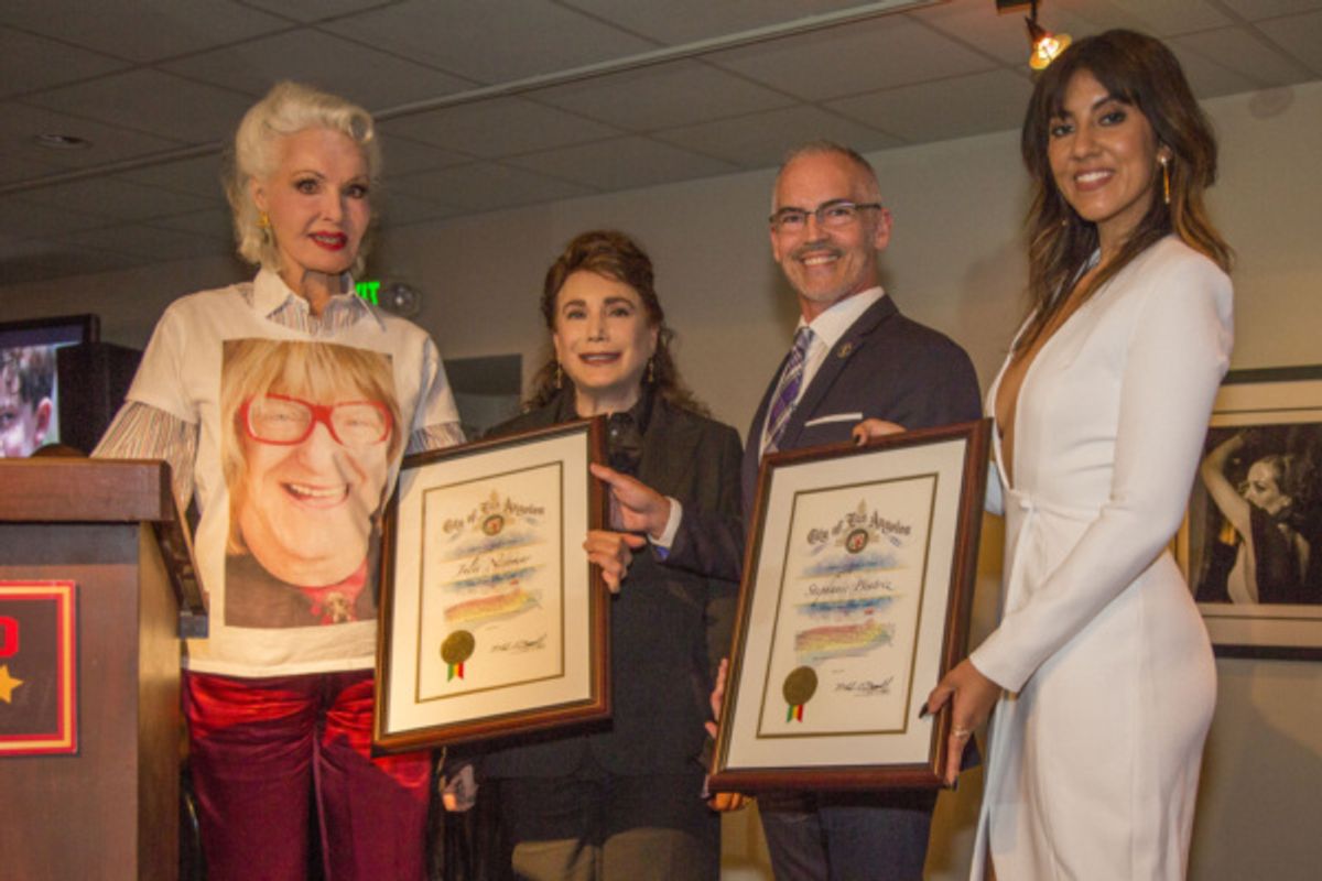 Tony Award winning actress Julie Newmar (the Legacy Award), Donelle Dadigan (President/Founder of The Hollywood Museum), Councilman Mitch O'Farrell and the other honoree for the evening, presented to actress Stephanie Beatriz (The Future of Hollywood Awar at 