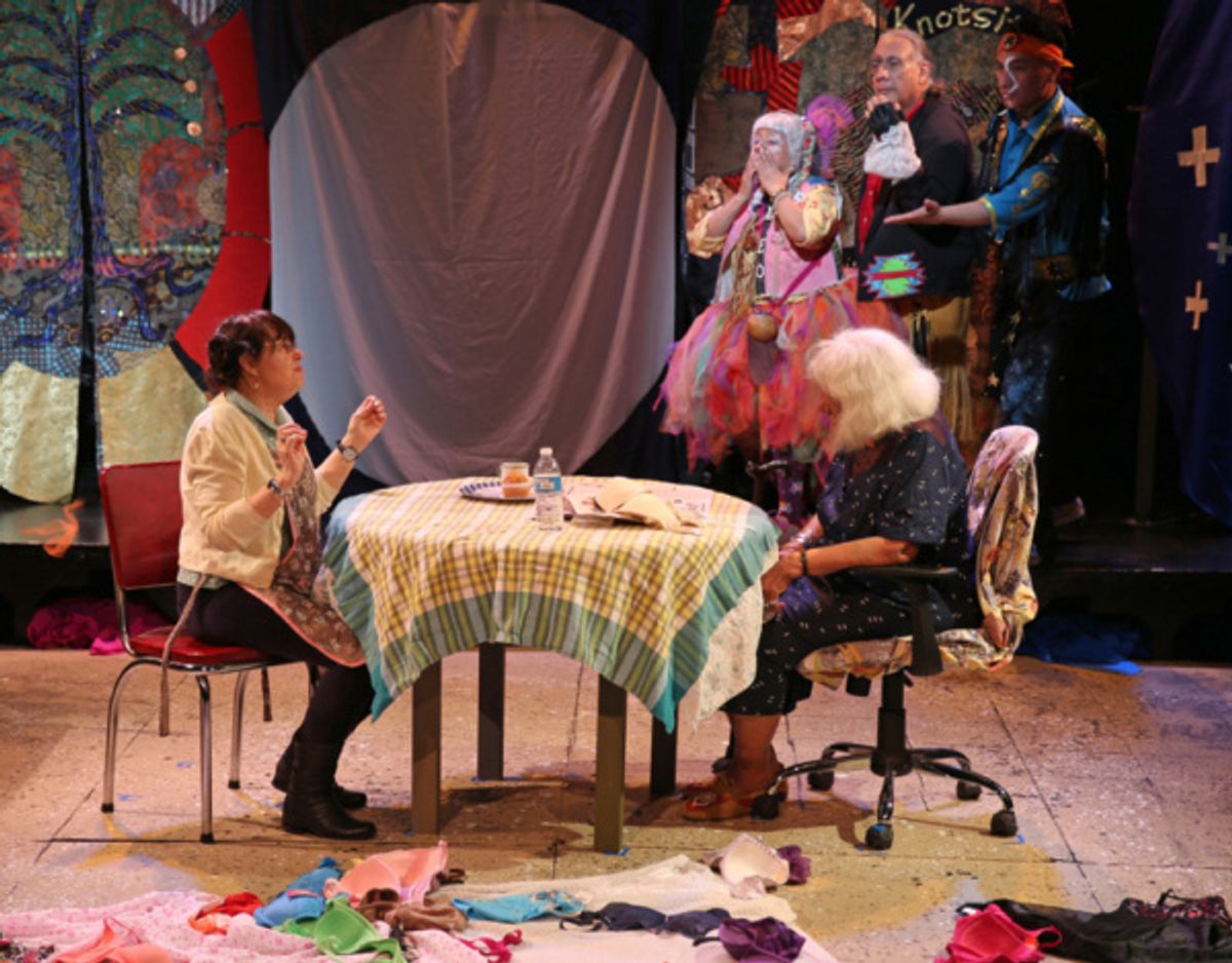 Donna Couteau & Gloria Miguel (front); Soni Moreno Joe Cross & Sheldon Raymore (back) in FEAR OF OATMEAL.
Photo by Walesca Ambroise. at 