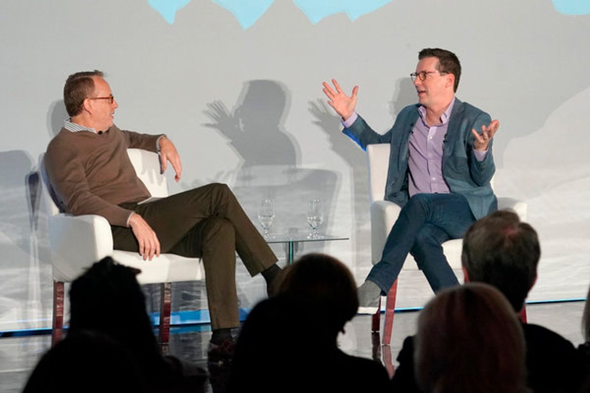 NBCUNIVERSAL EVENTS --  'Banff World Media Festival', Fairmont Banff Springs, Banff, Alberta, Canada; In Conversation: Sean Hayes -- Pictured: (l-r) Moderator, Robert Greenblatt, Chairman, NBC Entertainment; Sean Hayes -- (Photo by: Paul Drinkwater/NBCUni at 