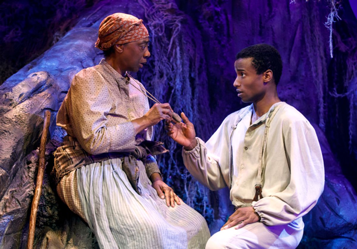 Stephanie Berry as Aunt Mama and Sheldon Best as James at 