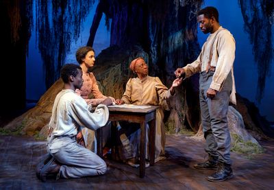 Sheldon Best as James (kneeling), Tiffany Rachelle Stewart as Mattie, Stephanie Berry Photo