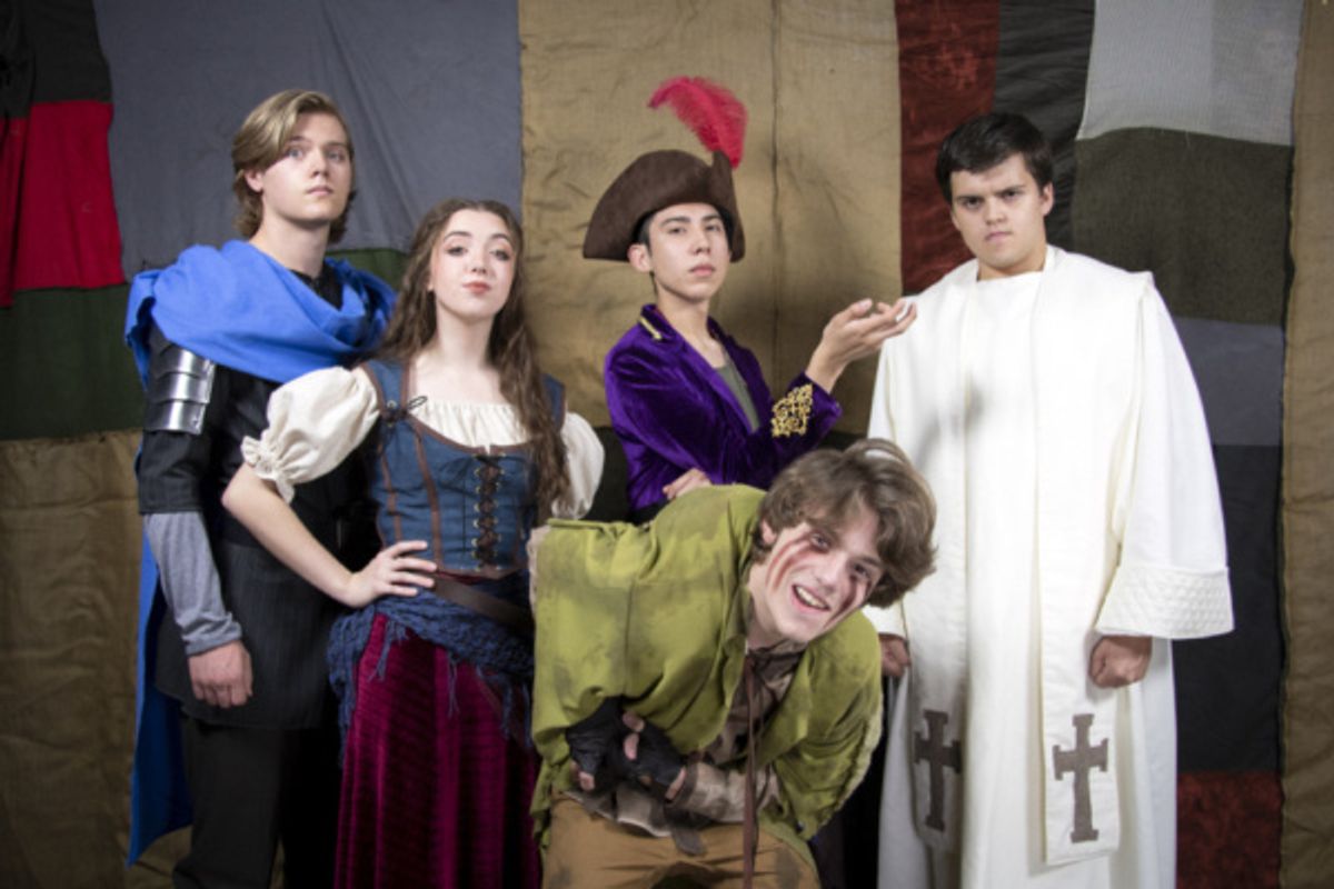 Logan Beutel, Ashlyn Koford, Sergio Padilla, Ian Lawson, and Dylan Droz in The Hunchback of Notre Dame, photograph by Jason Johnson-Spinos at 