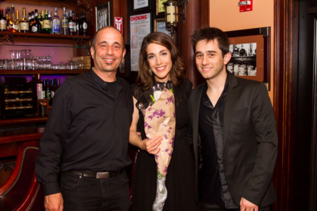 Rachel Ulanet with two of her three onstage fellas: musical director and pianist, Matt Baker on the right, and percussionist, Ray Marchica. Bassist, Matt Blanco, had to run!
Photo: Takako Harkness at 