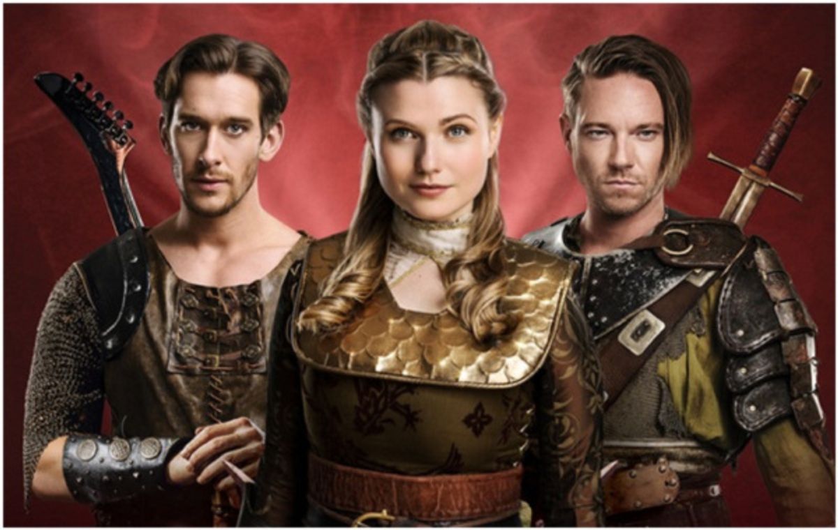 Knights of the Rose cast - L-R: Oliver Saville (Hugo) Katie Birtill (Hannah) Andy Moss (Prince Gawain).
 at 