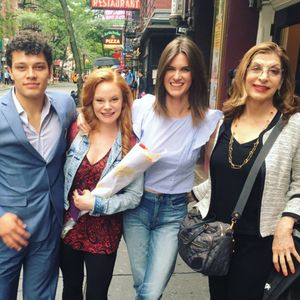 The cast of A Heart Scam and playwright Susan Boggess outside of the Players Theatre  Photo
