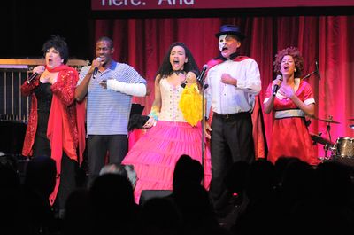Forbidden Broadway cast performs original lyrics to â€œI Put My Hand in Thereâ® Photo