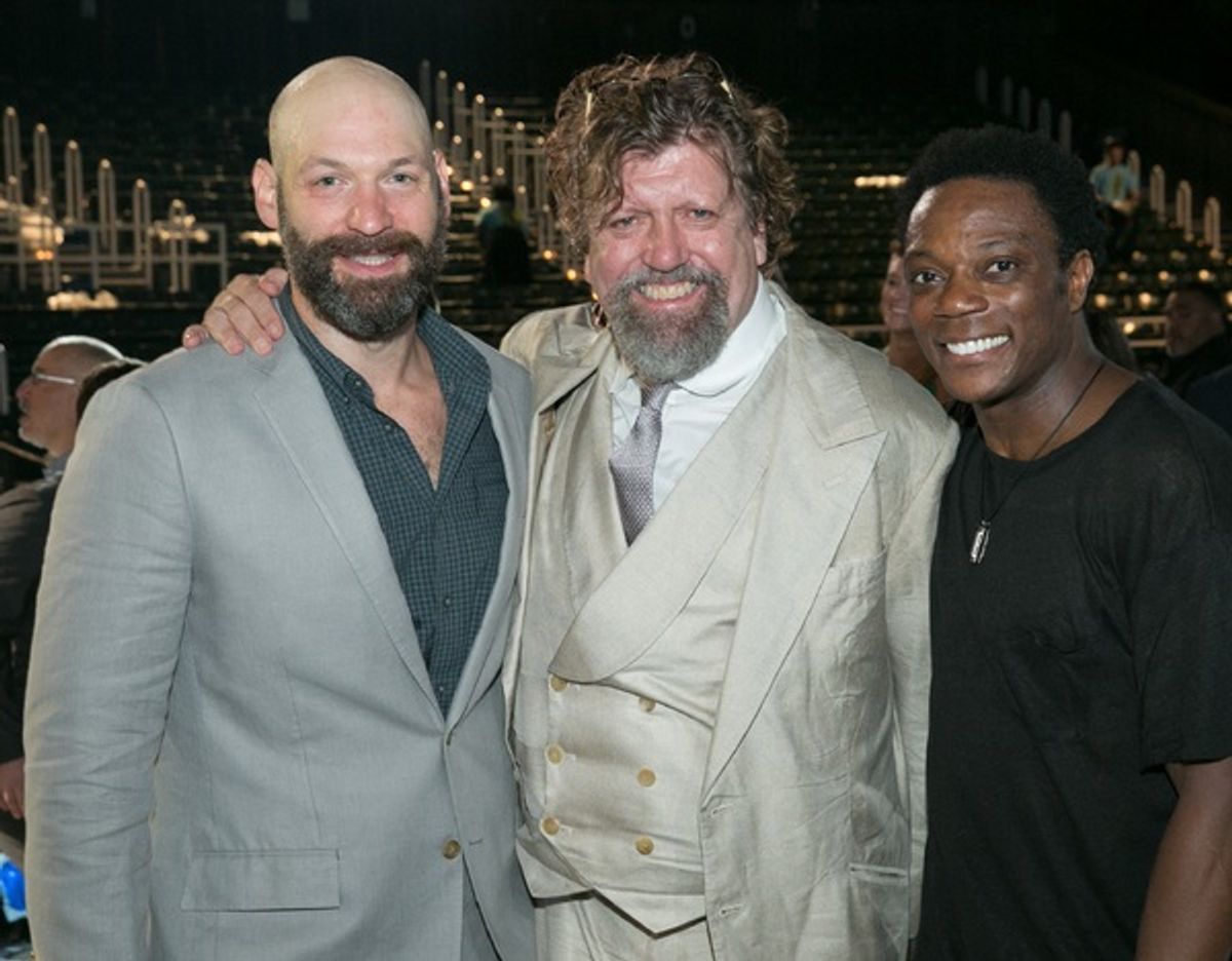 Corey Stoll, Public Theater Artistic Director Oskar Eustis, and Chukwudi Iwuji  at 