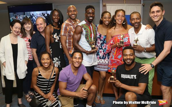 Lynn Ahrens and Stephen Flaherty with company members and winners Rodrick Covington,  Photo