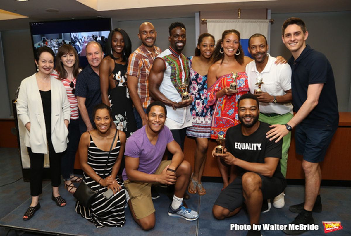 Lynn Ahrens and Stephen Flaherty with company members and winners Rodrick Covington, Cassondra James, T. Oliver Reid, and Grasan Kingsberry at 