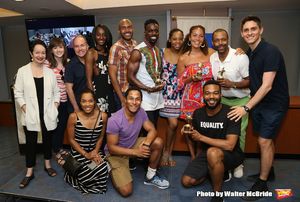 Lynn Ahrens and Stephen Flaherty with company members and winners Rodrick Covington,  Photo