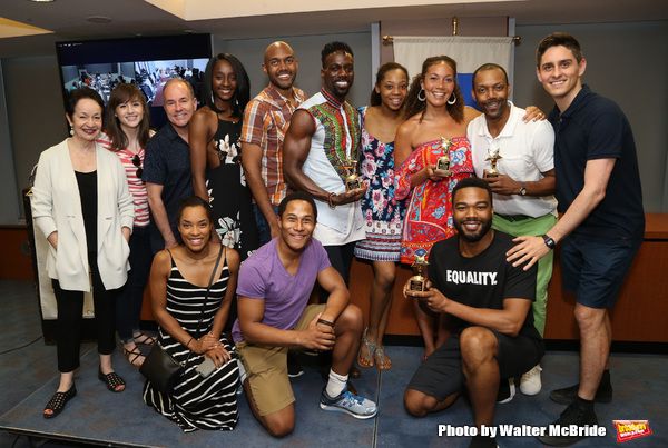 Lynn Ahrens and Stephen Flaherty with company members and winners Rodrick Covington,  Photo
