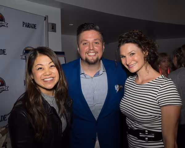 Charlotte Mary Wen and Lauren Decierdo with Executive Producer/Artistic Director T.J. Photo