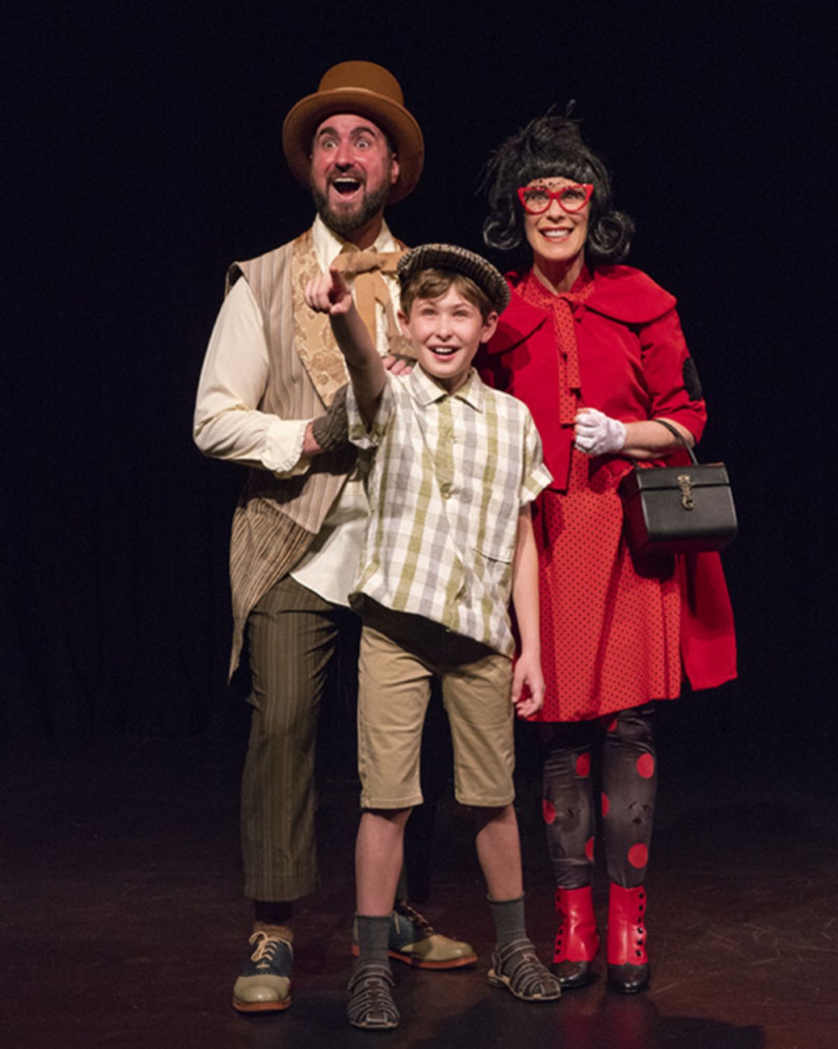 Danny McCammon, Bren Altenbach, and Dawn Simmons as Grasshopper, James, and Ladybug at 