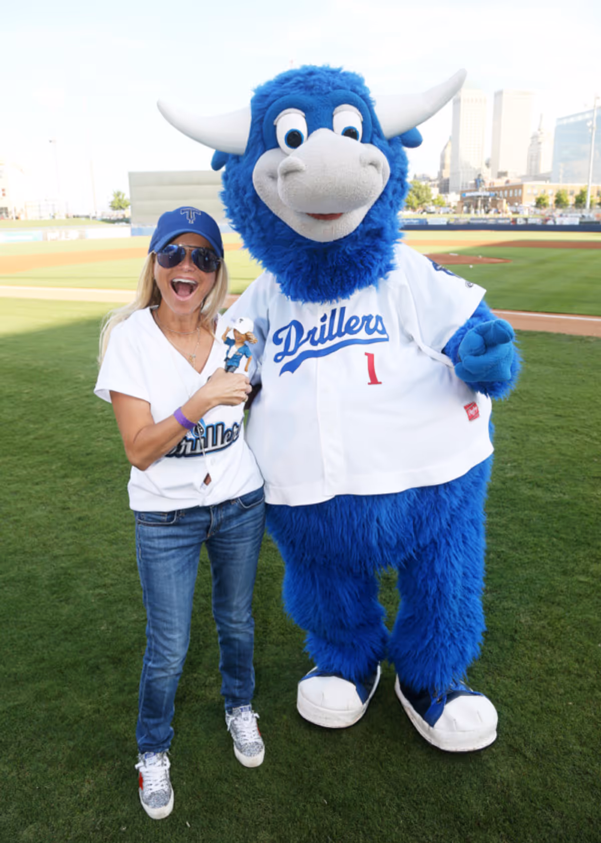 Kristin Chenoweth and Hornsby, the Tulsa Drillers' Mascot. at 