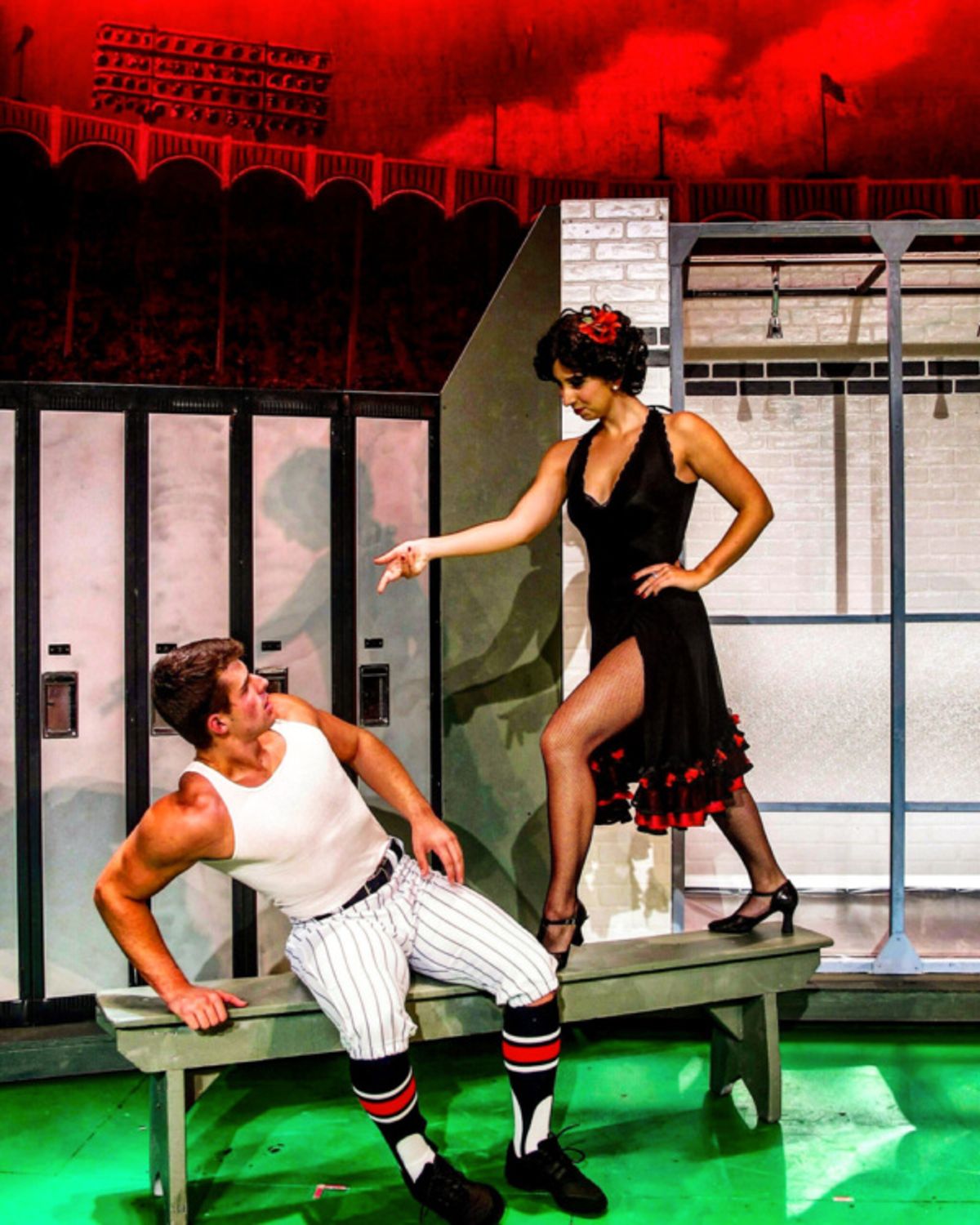 Chase Michael Tucker as Joe Boyd and Katherine Winter as Lola  in Woodstock Playhouse's production of Damn Yankees.  at 