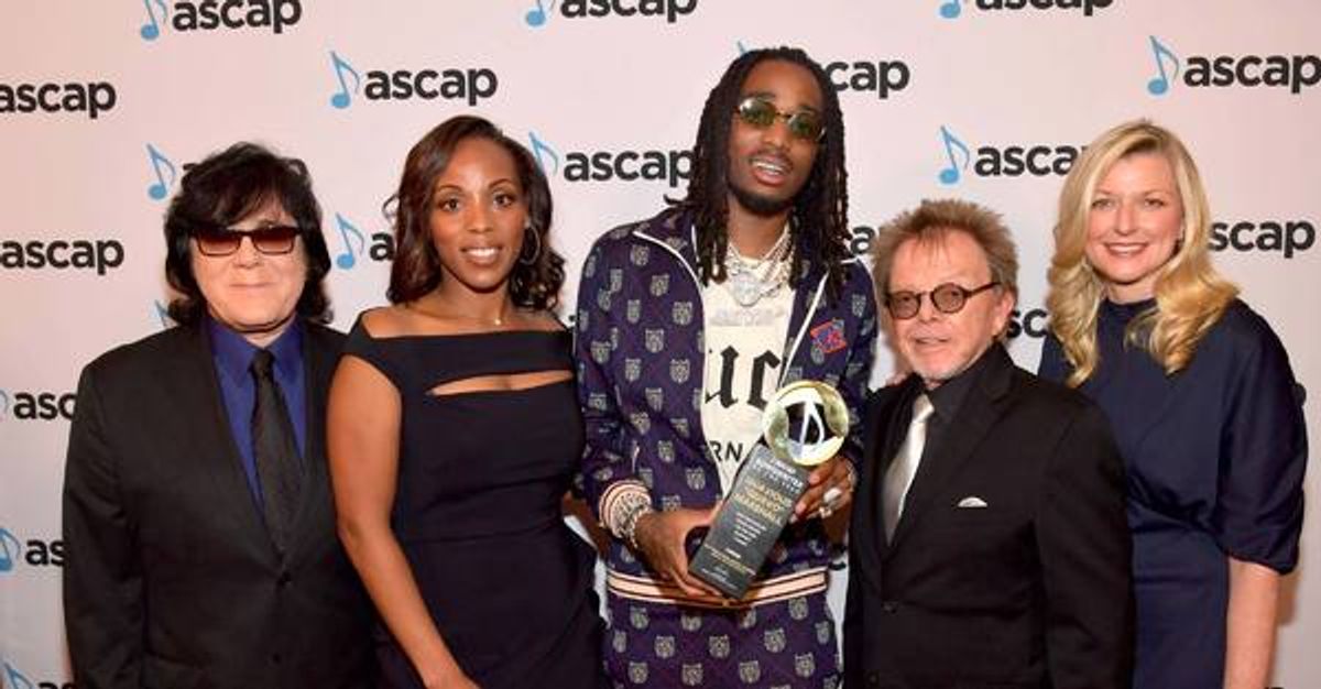 Songwriter of the Year Quavo (center) with ASCAPâ€™s John Titta, Nicole George-Middleton, Paul Williams and Beth Matthews. at 
