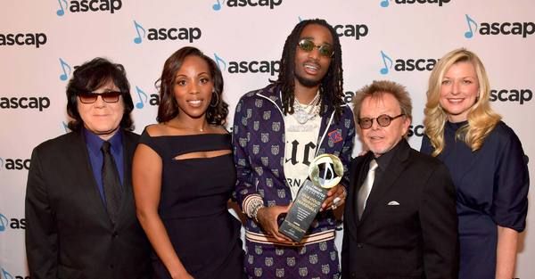 Songwriter of the Year Quavo (center) with ASCAPâ€™s John Titta, Nicole George-M Photo