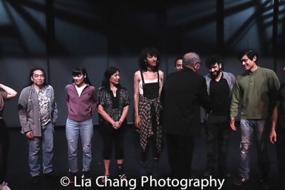 Playwright N. Riantiarno meets actors Aaron L. Morishita, Megan Masako Haley, Debbie  Photo