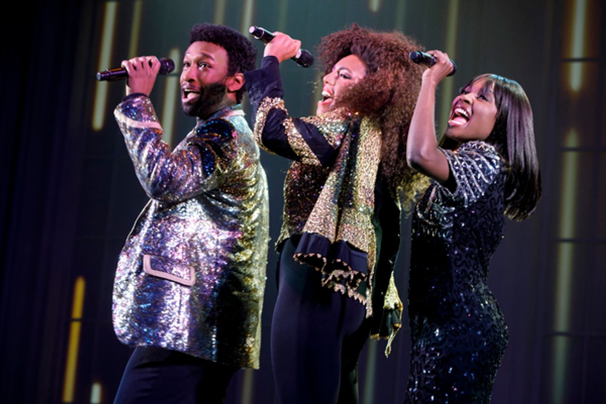 Donald Webber Jr. as BeBe Winans, Liisi LaFontaine as Whitney Houston, and Loren Lott as CeCe Winans in BORN FOR THIS â€“ A NEW MUSICAL at 