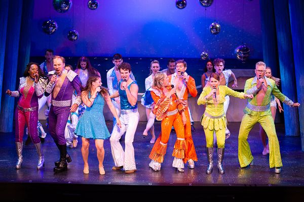 The cast of MAMMA MIA! now playing at Theatre By The Sea thru July 21, 2018. Photos b Photo