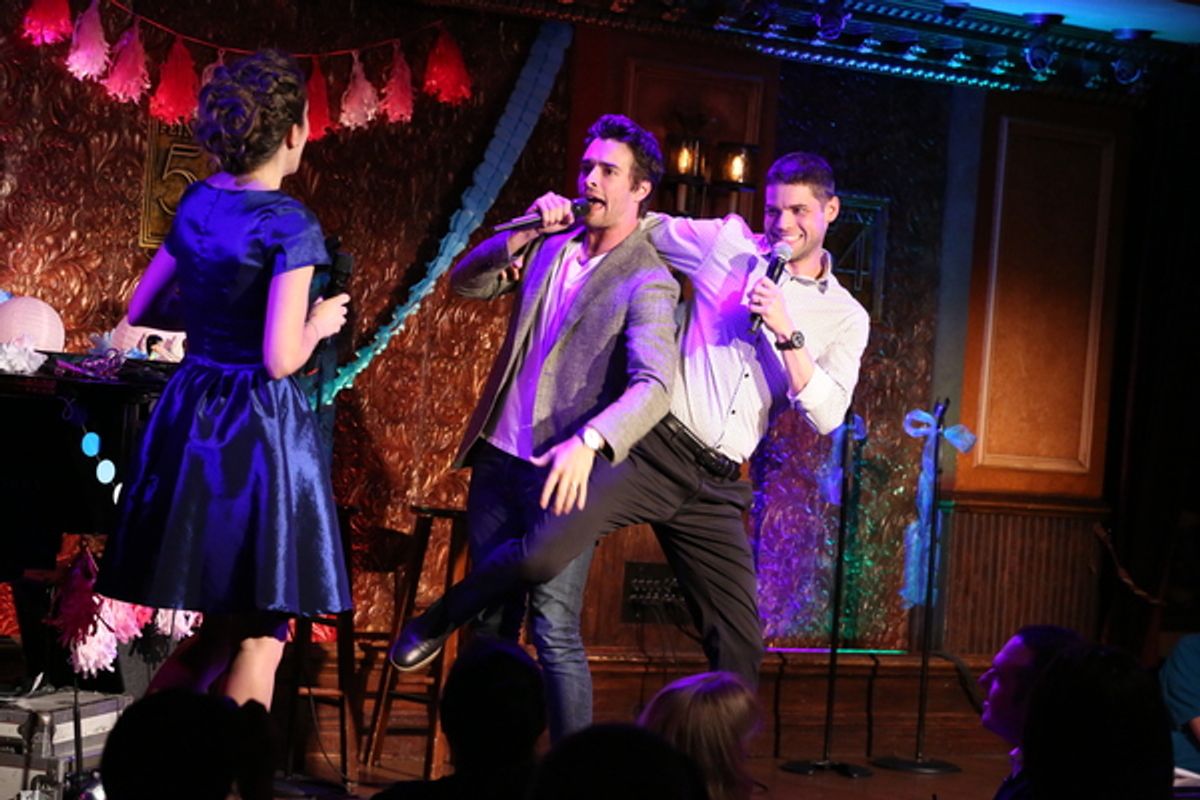 Laura Osnes, Corey Cott, and Jeremy Jordan sing â€"Agonyâ€ from â€"Into The Woodsâ€
 at 