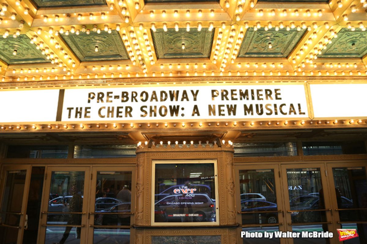 CHICAGO, IL - JUNE 28:  Theatre Marquee for the Opening Night Premiere of 'The Cher Show' at the Oriental Theatre on June 28, 2018 in Chicago.  (Photo by Walter McBride/Getty Images) at 