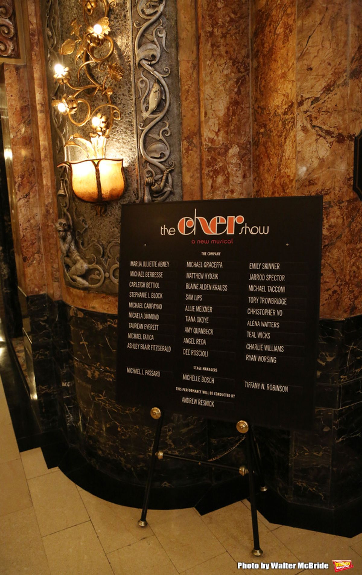 CHICAGO, IL - JUNE 28:  Lobby cast board for the Opening Night Premiere of 'The Cher Show' at the Oriental Theatre on June 28, 2018 in Chicago.  (Photo by Walter McBride/Getty Images) at 