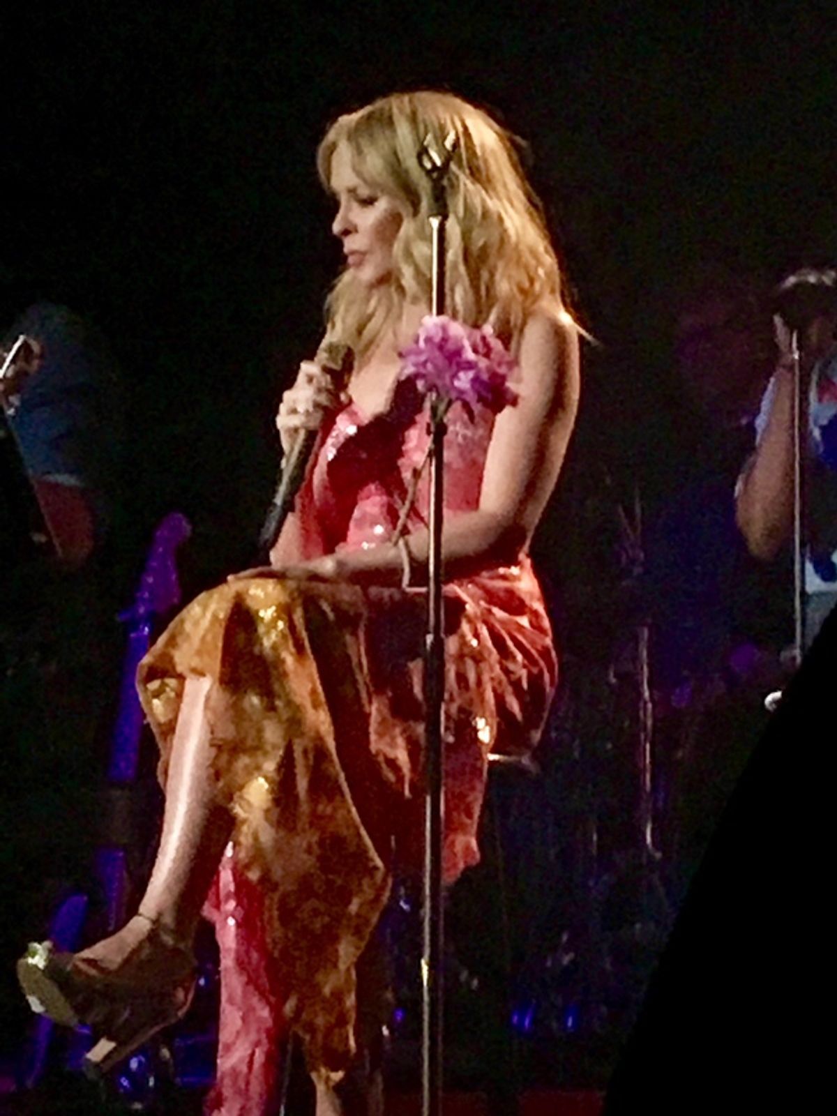 Kylie Minogue performing a personal song from her new album 'Golden' to an intimate sold-out house at Bowery Ballroom. Photo by BWW staff reviewer Cindy Sibilsky at 