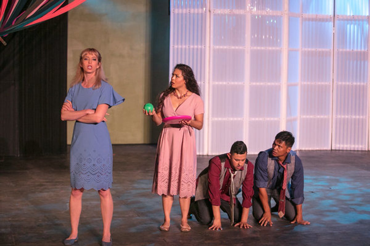 Julia Aks (Helena), Katie Powers-Faulk (Hermia), Xavi Moreno (Lysander), Jose Acain (Demetrius) at 