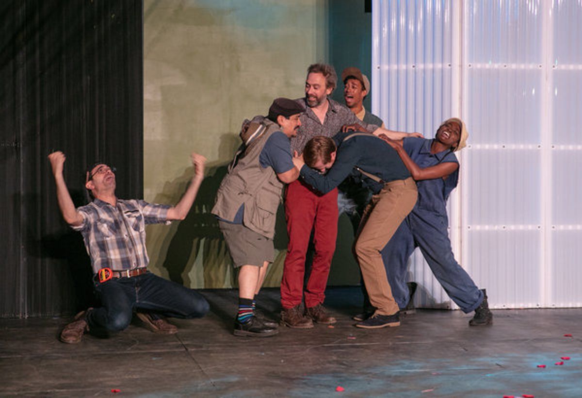 William Elsman (Peter Quince), Richard Azurdia (Snug), David Melville (Nick Bottom), Daniel Jimenez (Starveling), Patrick Batiste (Snout), Bukola Ogunmola (Flute) at 