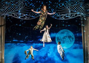 Peter Pan (Johnny Shea) leads the Darling siblings (Carter Graf, Elizabeth Stenholt,  Photo