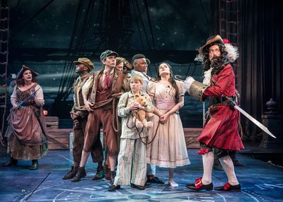Captain Hook (James Konicek) is startled by the sound of the dreaded ticking crocodil Photo