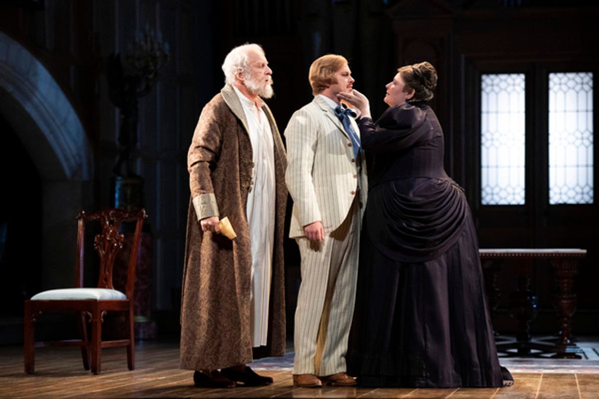 ArkelÂ (Brindley Sherratt), PellÃ©asÂ (John Chest) and GeneviÃ¨veÂ (Karen Cargill) at 