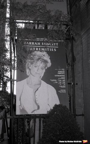 Theatre Marquee of Farrah Fawcett during rehearsals for 'Extremeties' on June 17, 198 Photo