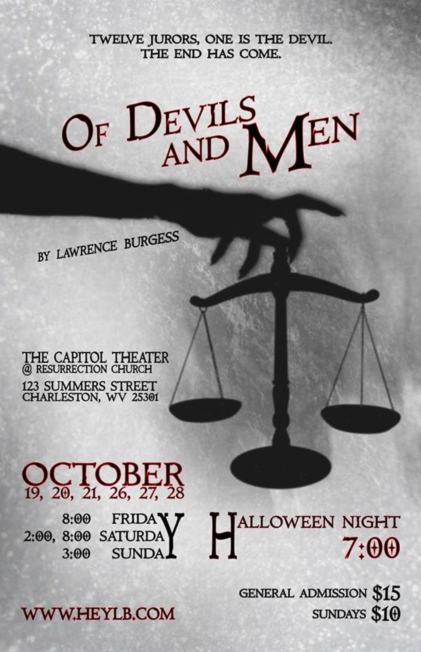 AUDITION NOTICE: OF DEVILS AND MEN at THE CAPITOL THEATER. Auditions In July, Show In October!  Image