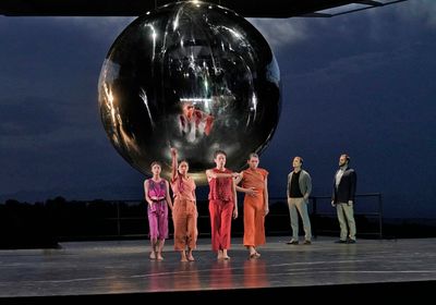 DANCERS, RYAN MCKINNY (ROBERT OPPENHEIMER), AND ANDREW HARRIS (EDWARD TELLER)
 Photo