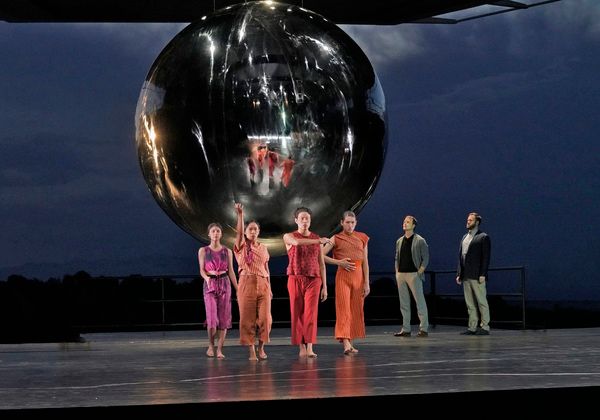 DANCERS, RYAN MCKINNY (ROBERT OPPENHEIMER), AND ANDREW HARRIS (EDWARD TELLER)
 Photo
