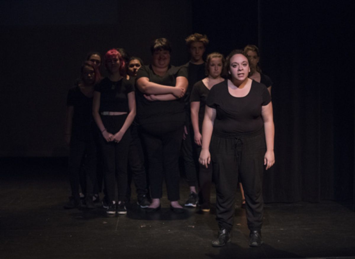 Sonia Goldberg (with back, l to r) Cat McKay, Via Haman, Ophelia A Harkness, Melody DeRogatis, Micah Manternach, Holly Souchack and Keyanna Khatiblou at 