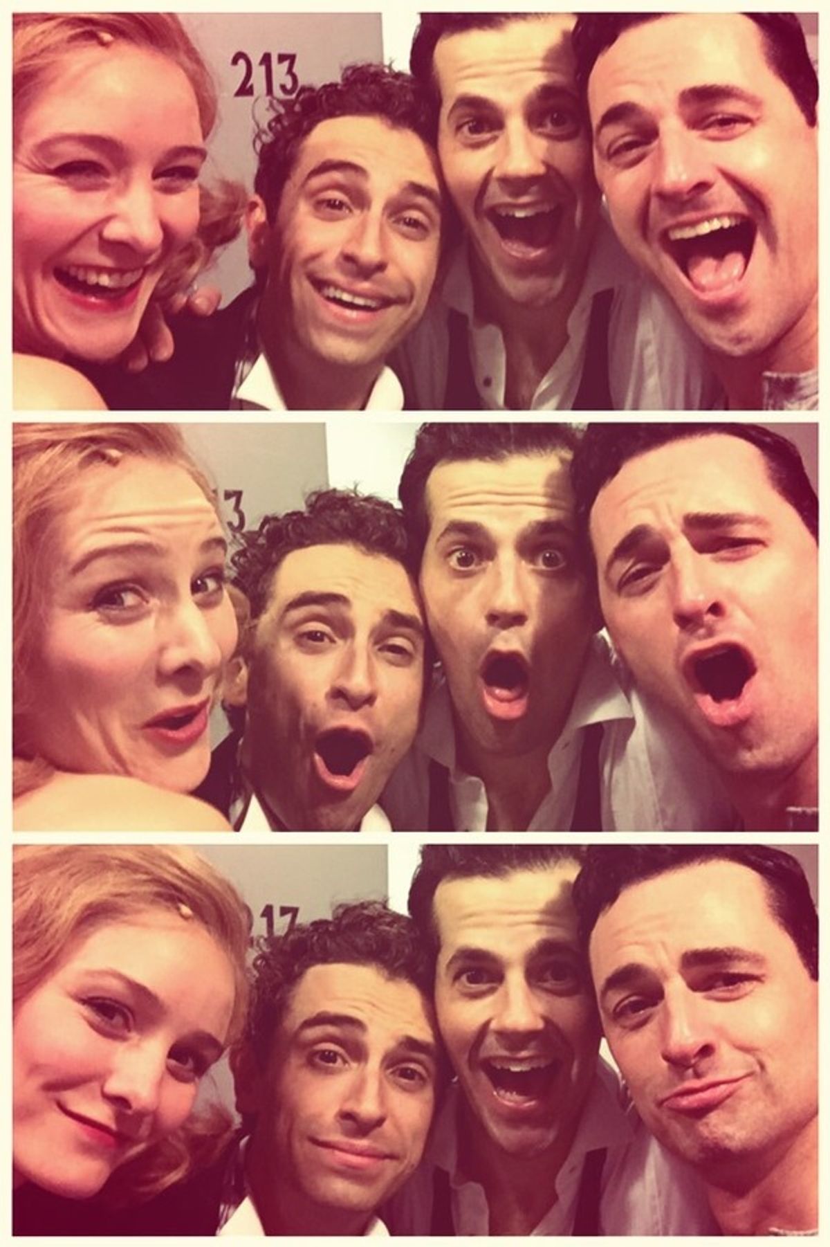 Jill with Brandon Uranowitz, Robbie Fairchild and Max von Essen after the first preview of An American in Paris, Paris, 2014 at 