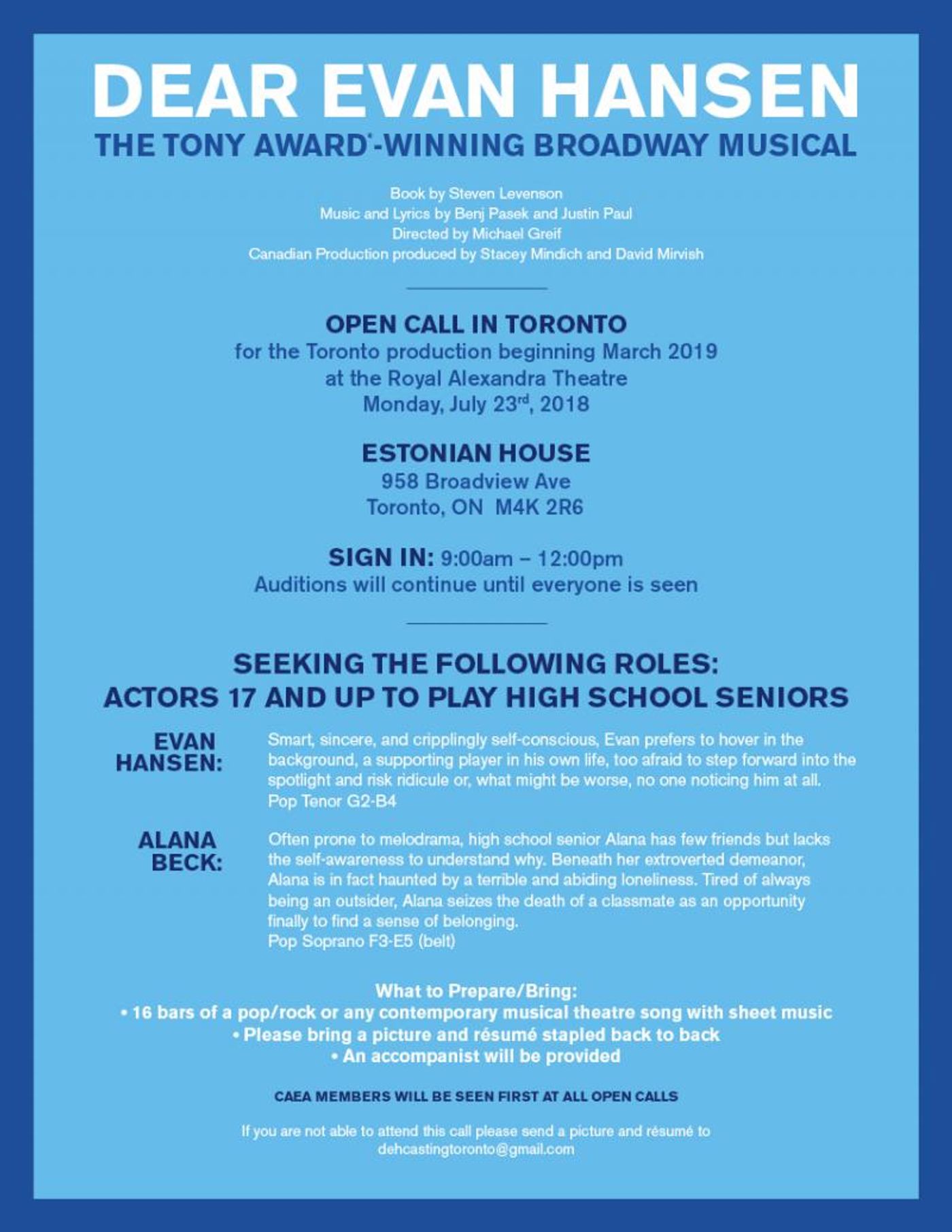 Will You Be Found? DEAR EVAN HANSEN Open Casting Call in Toronto!  Image