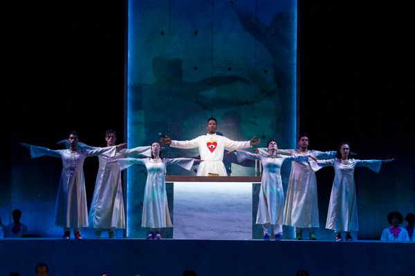 Nmon Ford, the Celebrant, and dancers in Lincoln Centerâ€™s production of Bernst Photo